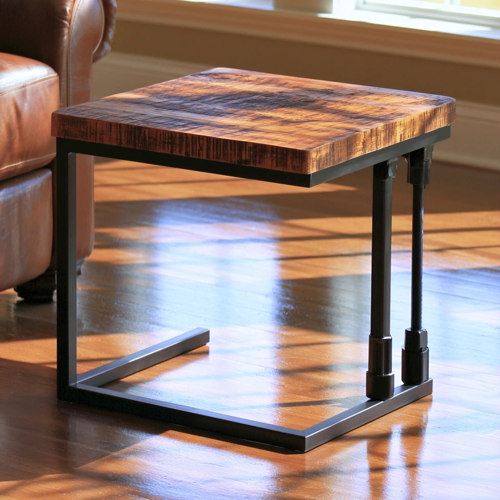 Zenoakstudio C-shaped gray side table with industrial design, ideal for living room or home decor.