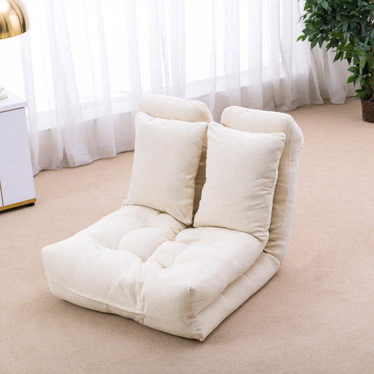 Zenoakstudio cream velvet two-seater sofa in a cozy living room setting with textured corduroy fabric.
