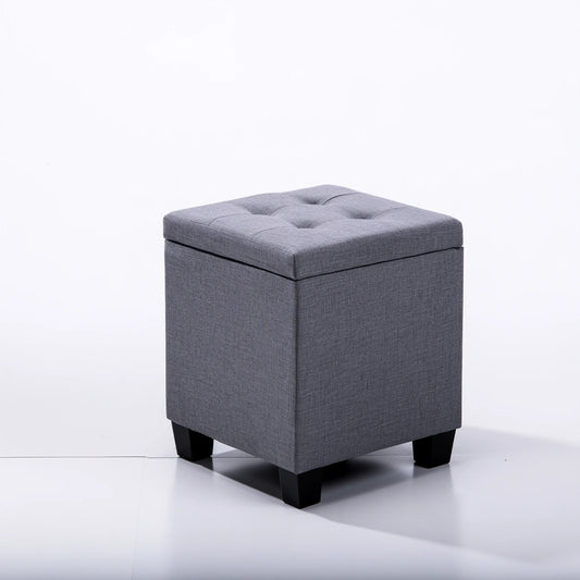 Gray cube-shaped Zenoakstudio storage pouf, versatile ottoman with storage, suitable for living room and home decor.