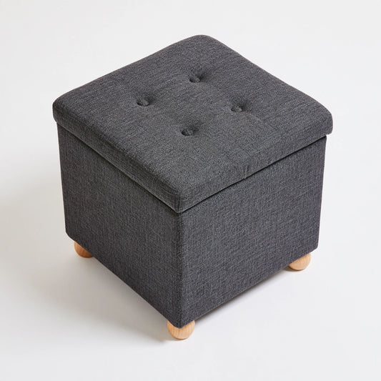 Gray Zenoakstudio storage bench with cuboid design, high-angle view, suitable for living room or garden seating.