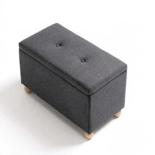 Grey Zenoakstudio storage bench with cuboid design, high-angle view showing smooth surface and practical seating for living room.